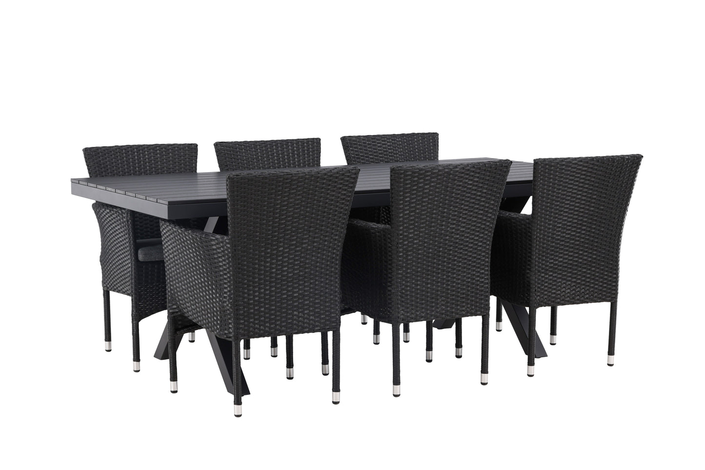 Garcia - Spisebord, Aluminium - Sort / Rektangulær 100*200* + Malia stol Aluminium - Sort / flet