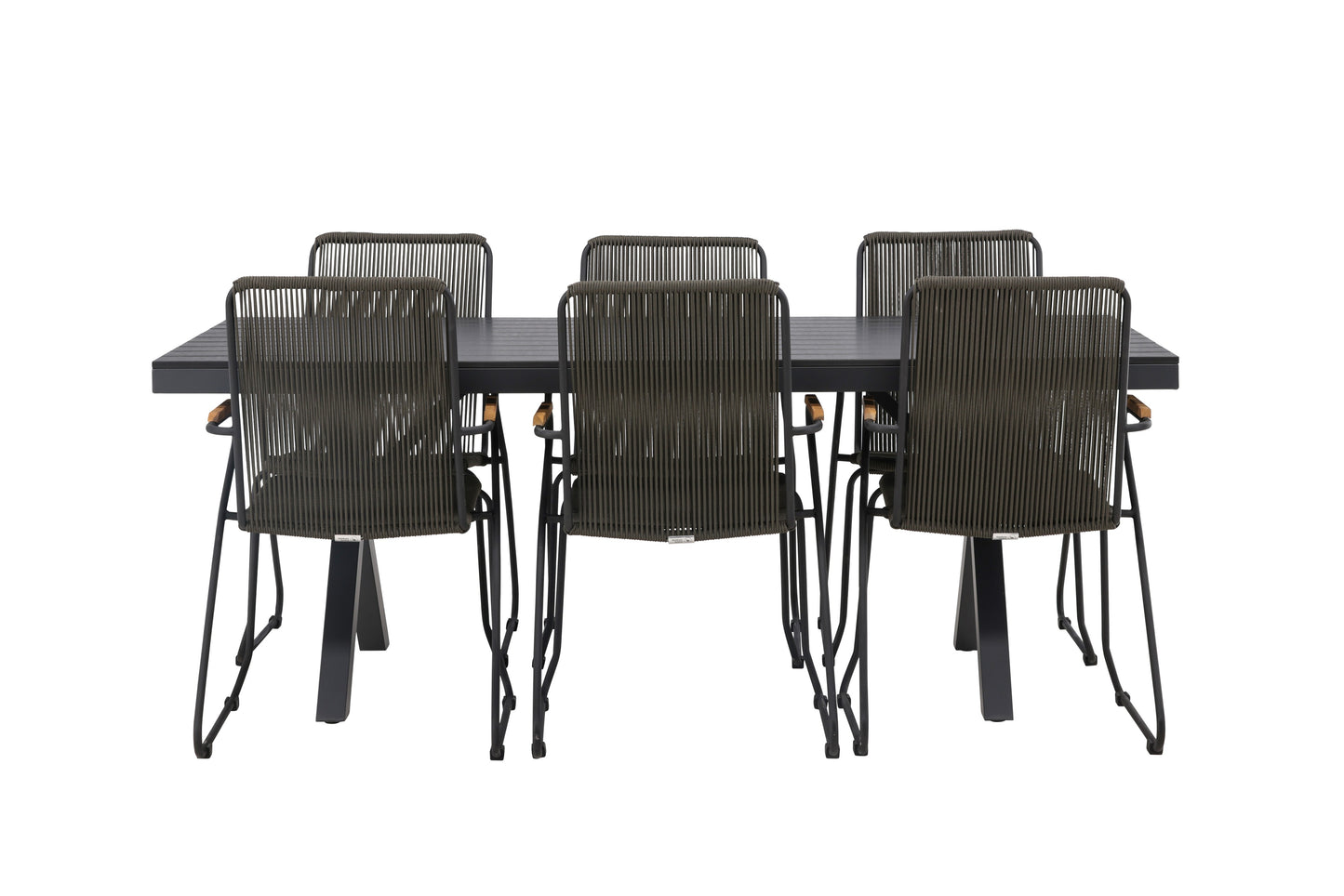 Garcia - Spisebord, Aluminium - Sort / Rektangulær 100*200* + Bois stol Stål - Sort / Mørkegråt Reb