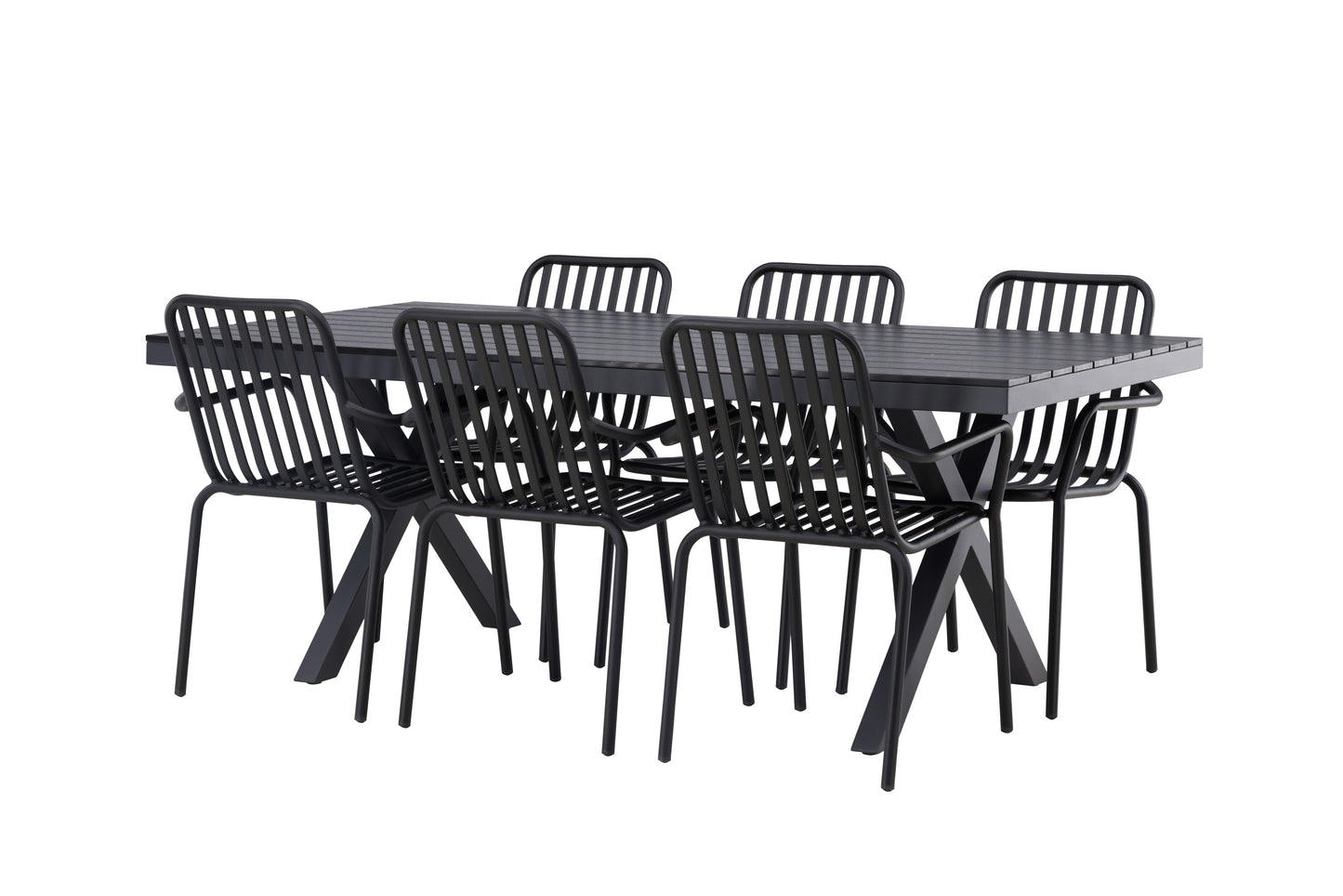 Garcia - Spisebord, Aluminium - Sort / Rektangulær 100*200* + Pekig stol Aluminium - Sort