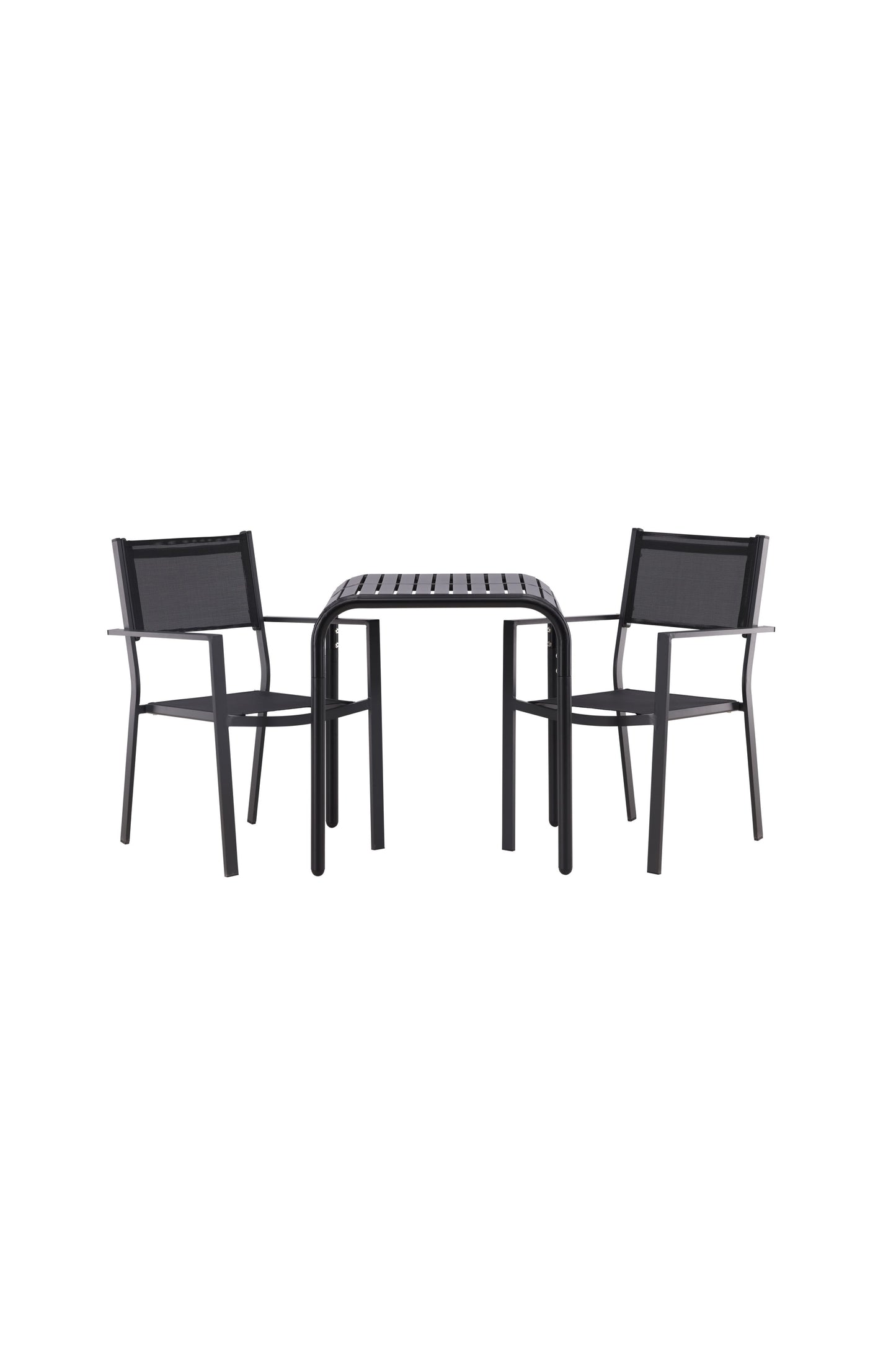 Borneo - Cafébord, Aluminium - Sort / Kvadrat 70*70* + Copacabana Stabelbar stol - Sort