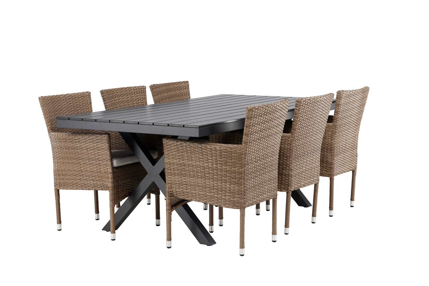 Garcia - Spisebord, Aluminium - Sort / Rektangulær 100*200* + Malia stol Aluminium - Natur / flet