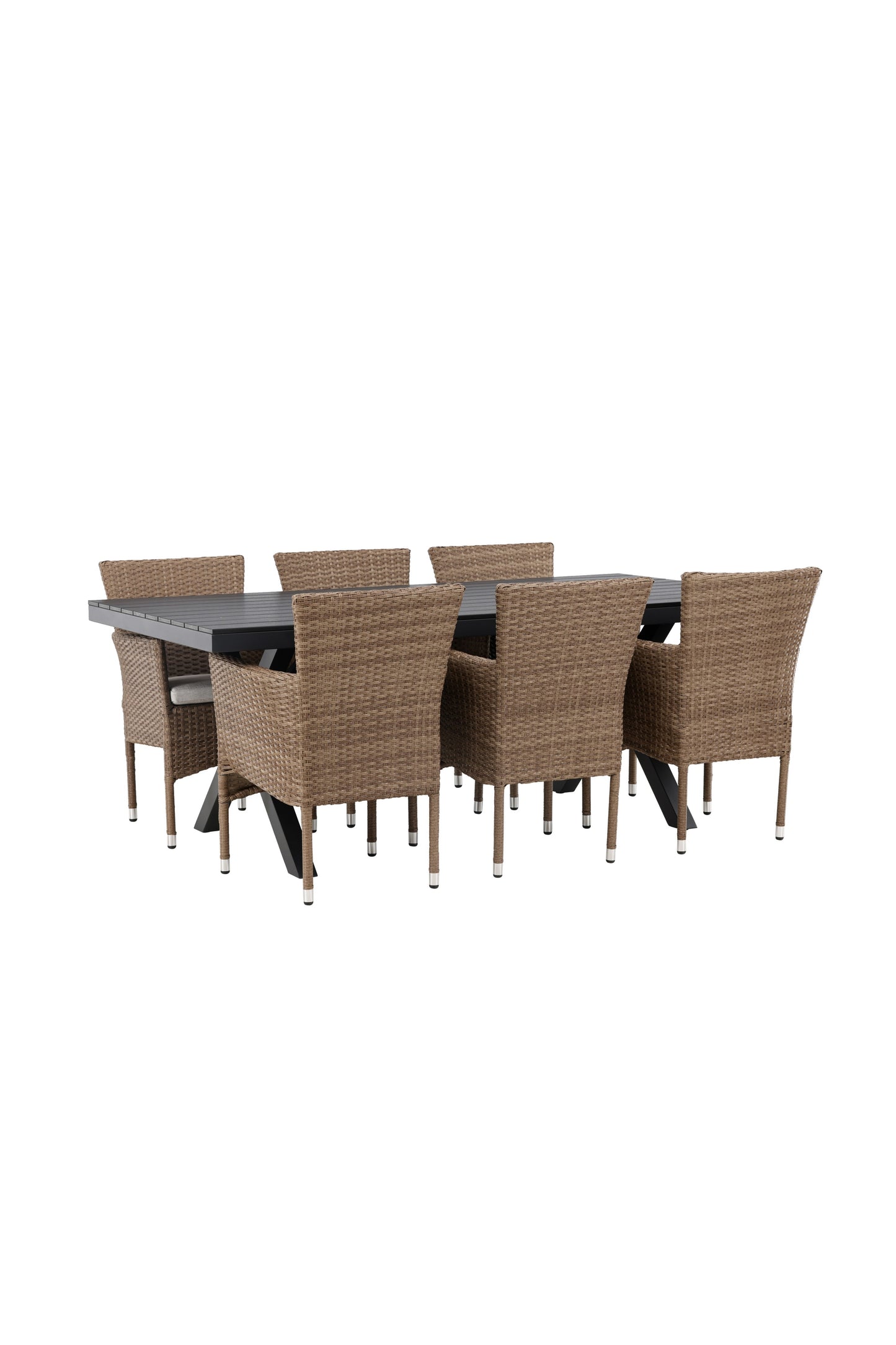 Garcia - Spisebord, Aluminium - Sort / Rektangulær 100*200* + Malia stol Aluminium - Natur / flet