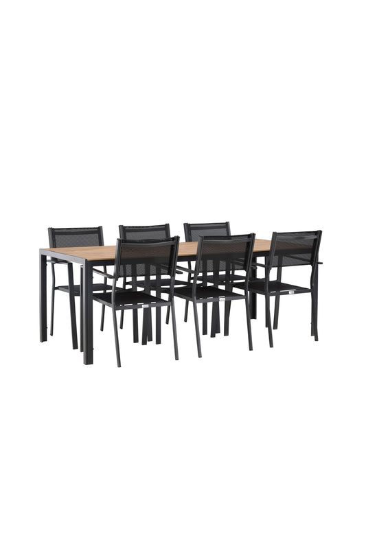 Break - Spisebord, Aluminium - Sort / Natur Rektangulær 90*200* + Copacabana Stabelbar stol - Sort