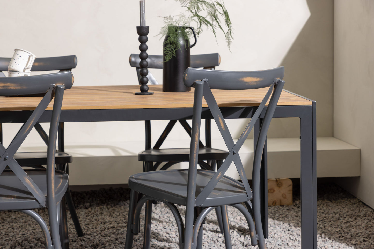 Break - Spisebord, Aluminium - Sort / Natur Rektangulær 90*150* + Tablas stol Aluminium - Sort