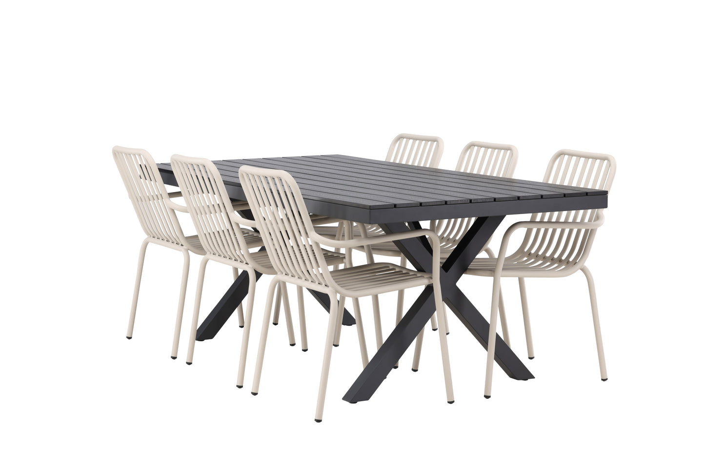 Garcia - Spisebord, Aluminium - Sort / Rektangulær 100*200* + Pekig stol Aluminium - Beige