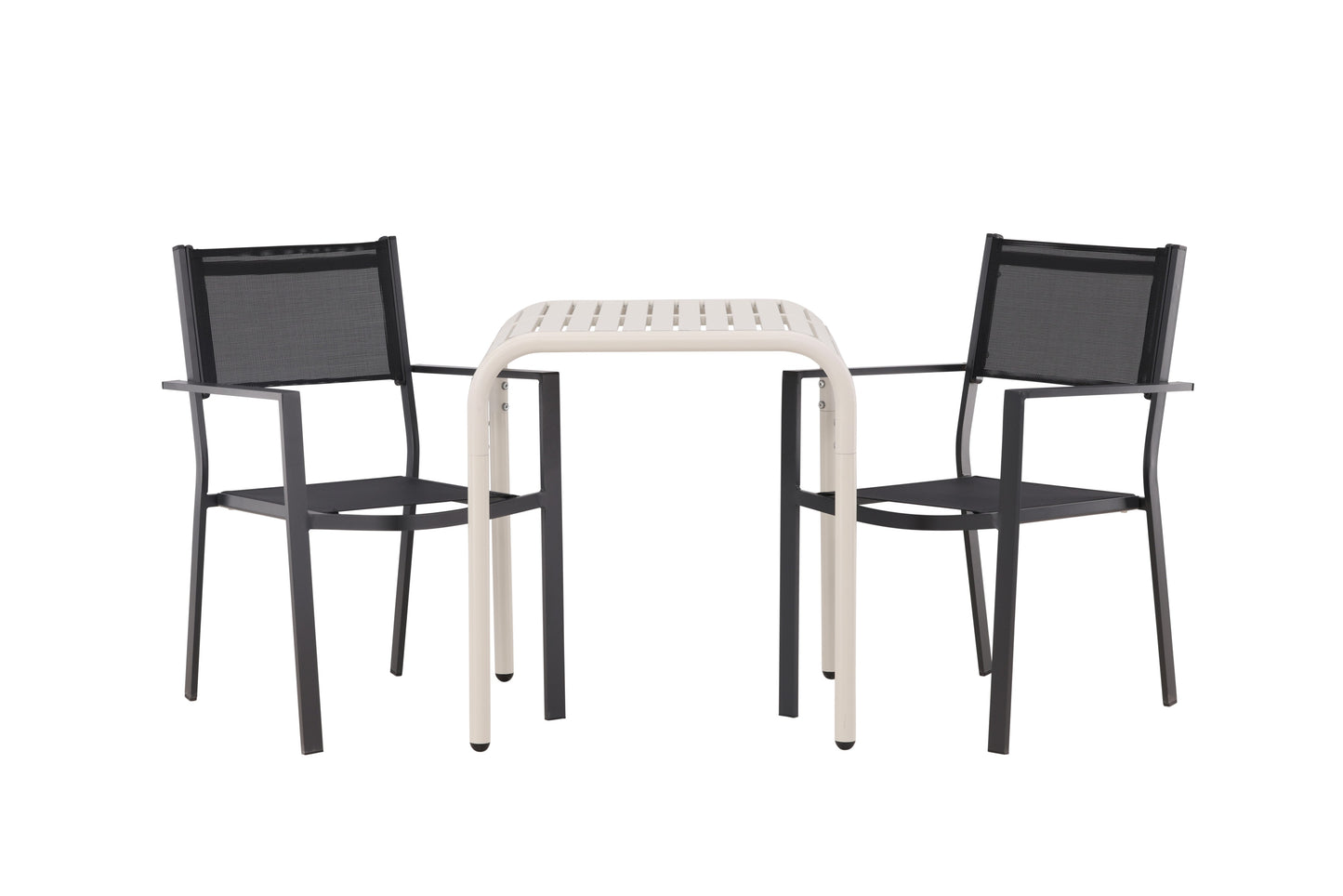 Borneo - Cafébord, Aluminium - Beige / Kvadrat 70*70* + Copacabana Stabelbar stol - Sort
