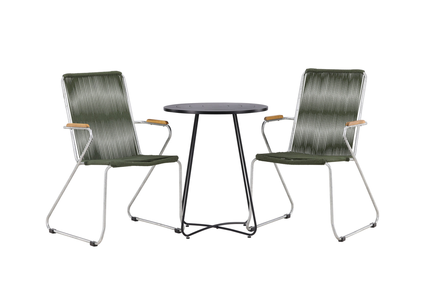 Bacong - Cafébord, Stål - Sort / Rundt ø60** +Bois stol Stål - Sølv / Grønt Reb