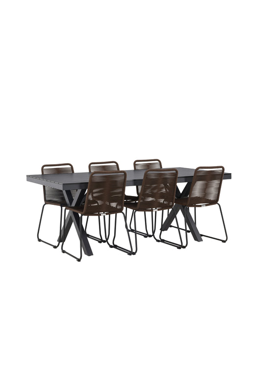 Garcia - Spisebord, Aluminium - Sort / Rektangulær 100*200* + Lidos stol Aluminium - Sort