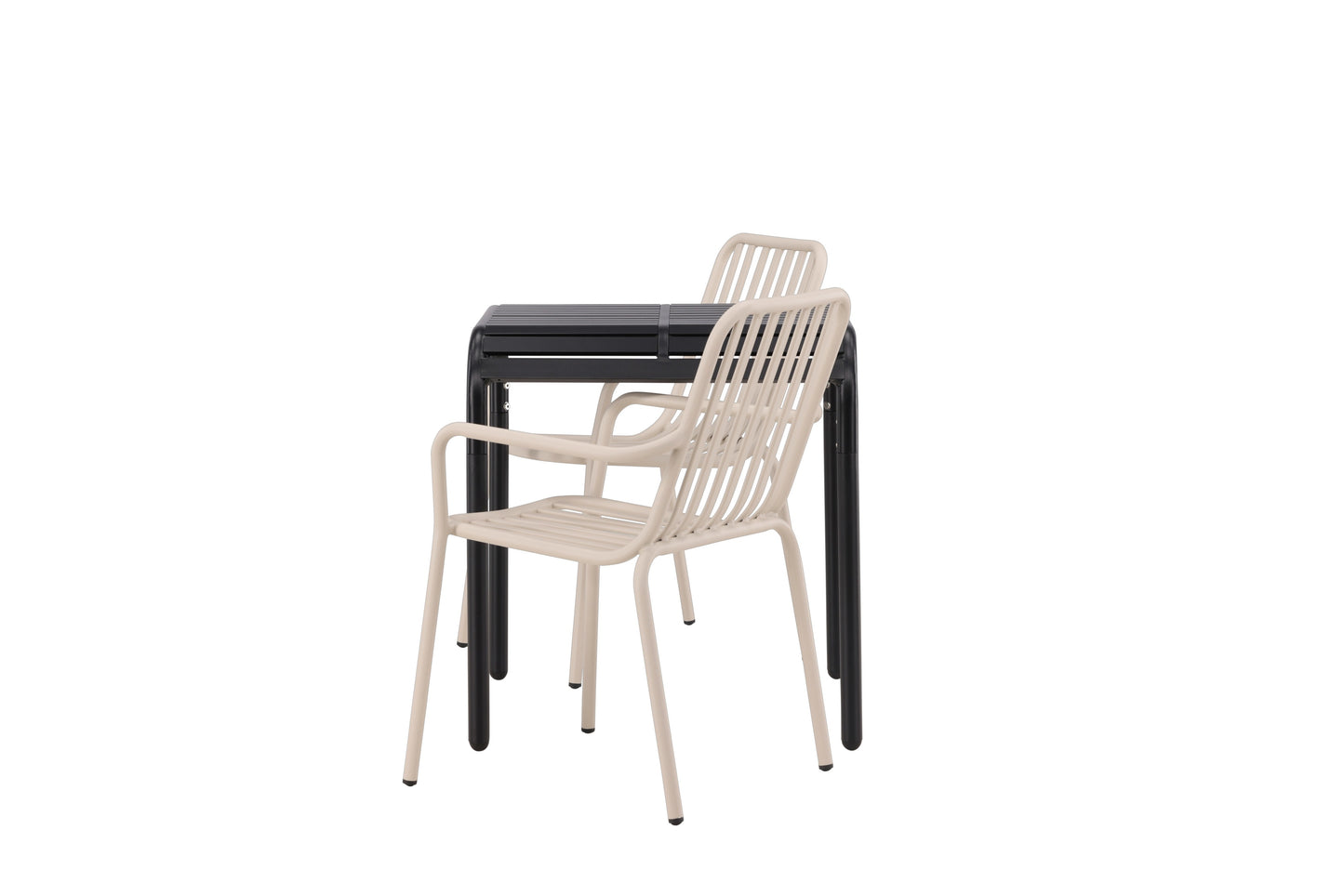 Borneo - Cafébord, Aluminium - Sort / Kvadrat 70*70* + Pekig stol Aluminium - Beige