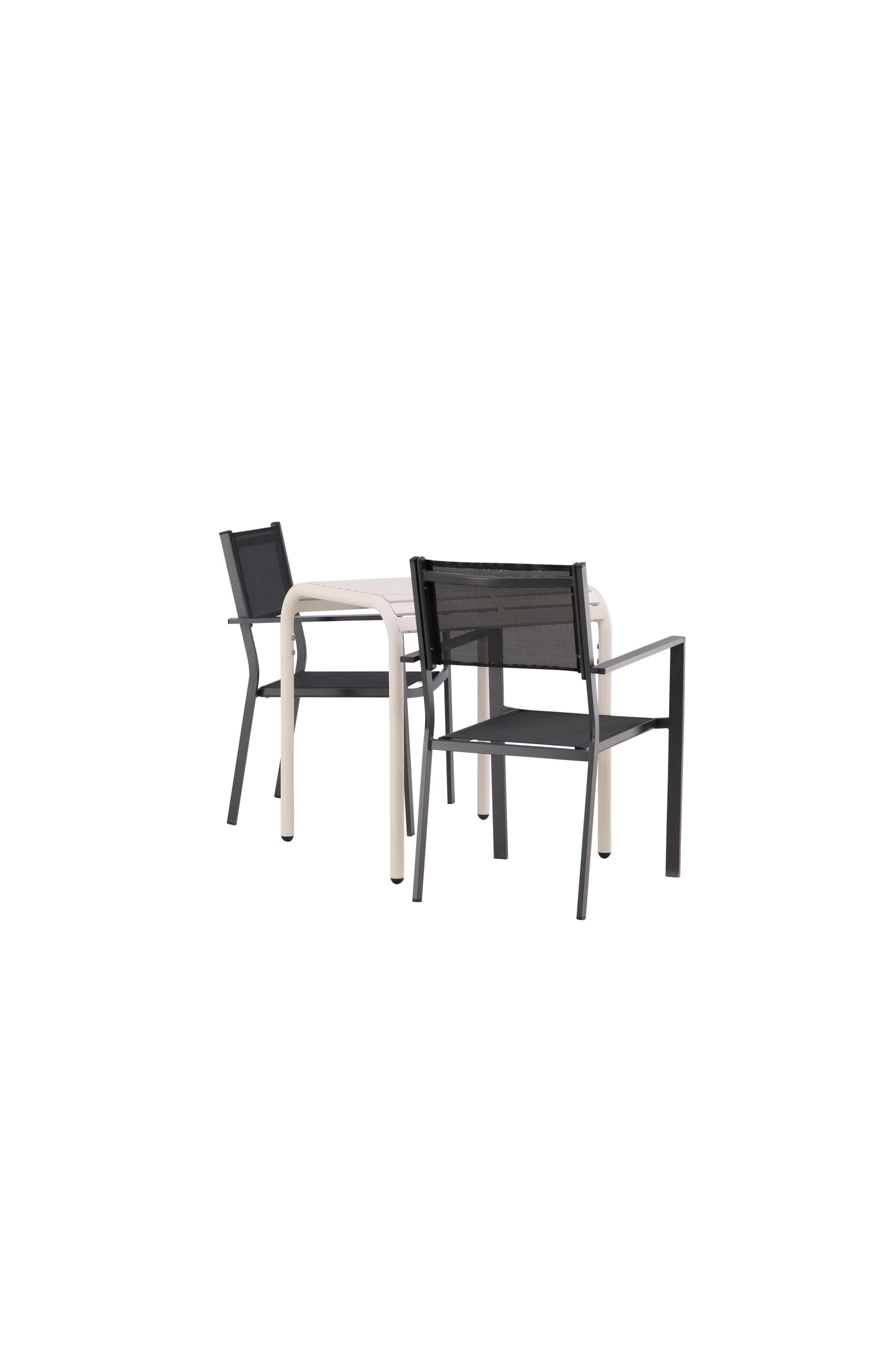 Borneo - Cafébord, Aluminium - Beige / Kvadrat 70*70* + Copacabana Stabelbar stol - Sort