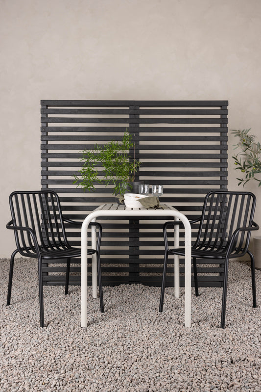 Borneo - Cafébord, Aluminium - Beige / Kvadrat 70*70* + Pekig stol Aluminium - Sort