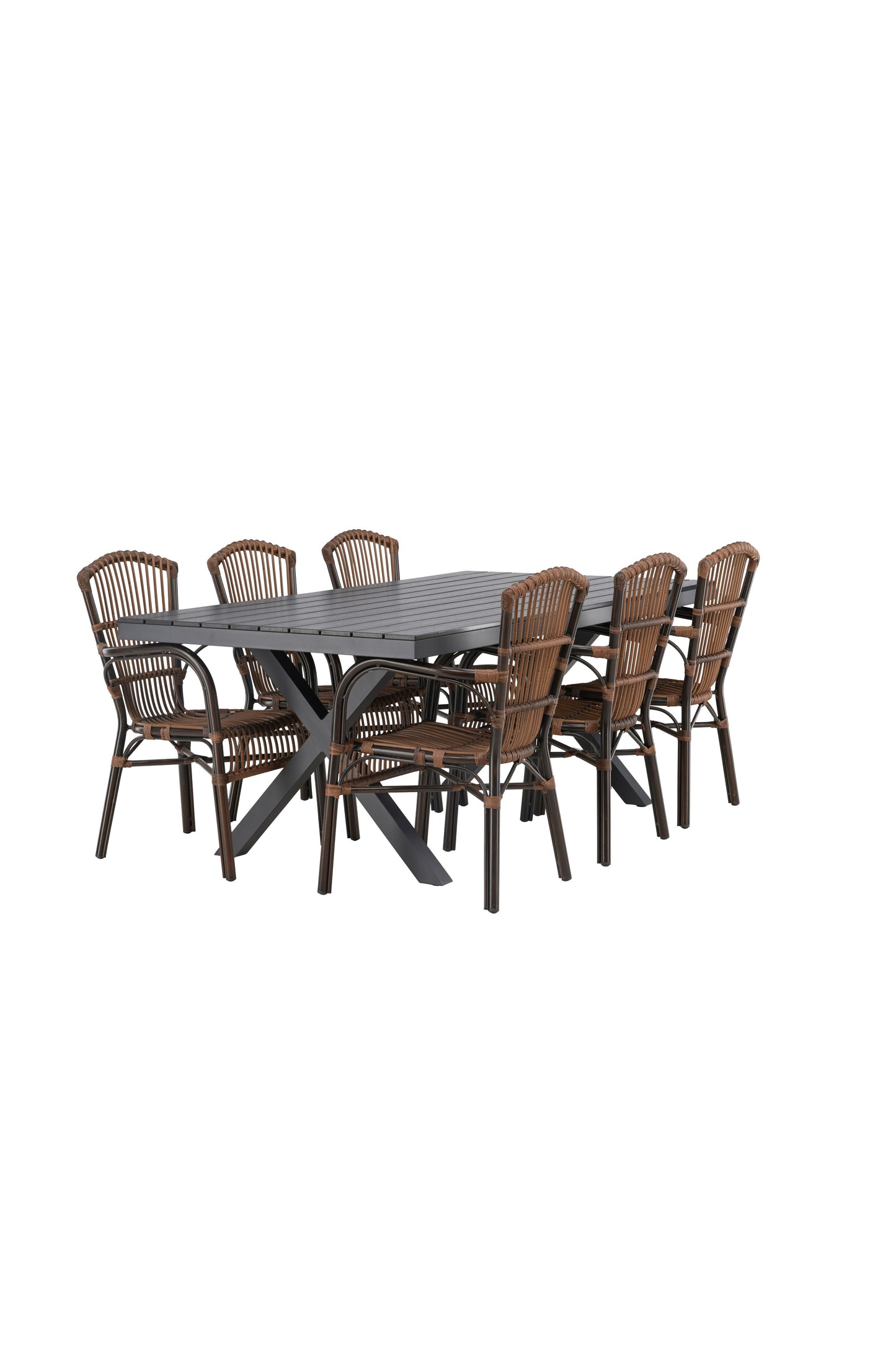 Garcia - Spisebord, Aluminium - Sort / Rektangulær 100*200* + Galera stol Aluminium - Brun / flet