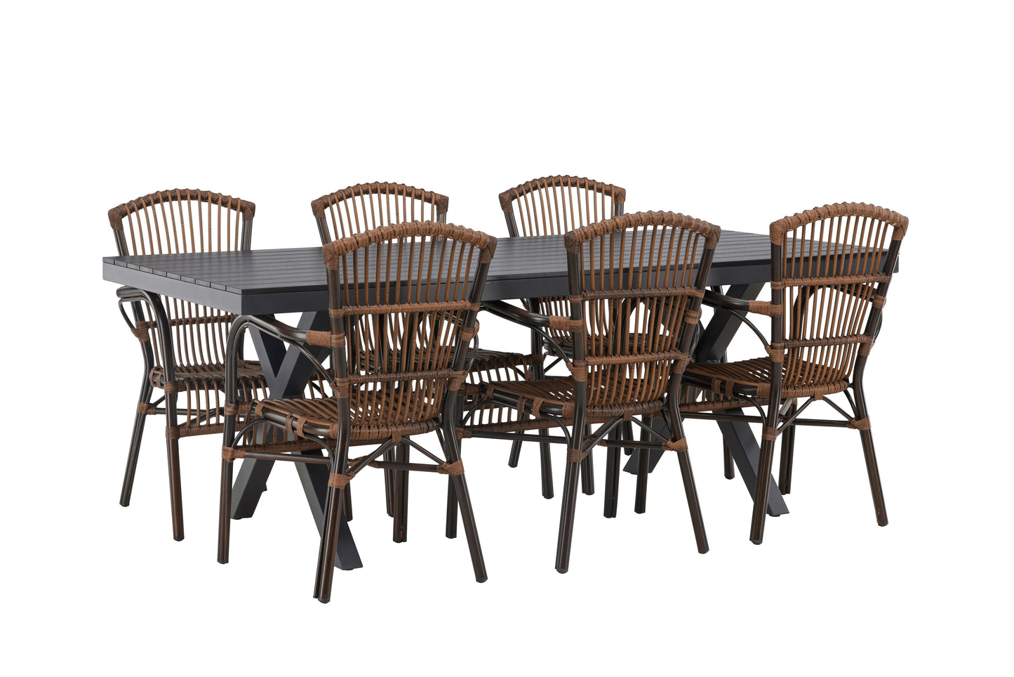 Garcia - Spisebord, Aluminium - Sort / Rektangulær 100*200* + Galera stol Aluminium - Brun / flet