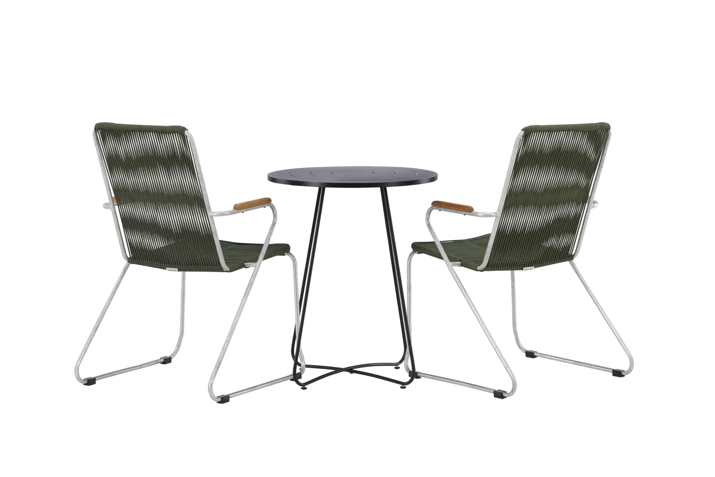 Bacong - Cafébord, Stål - Sort / Rundt ø60** +Bois stol Stål - Sølv / Grønt Reb