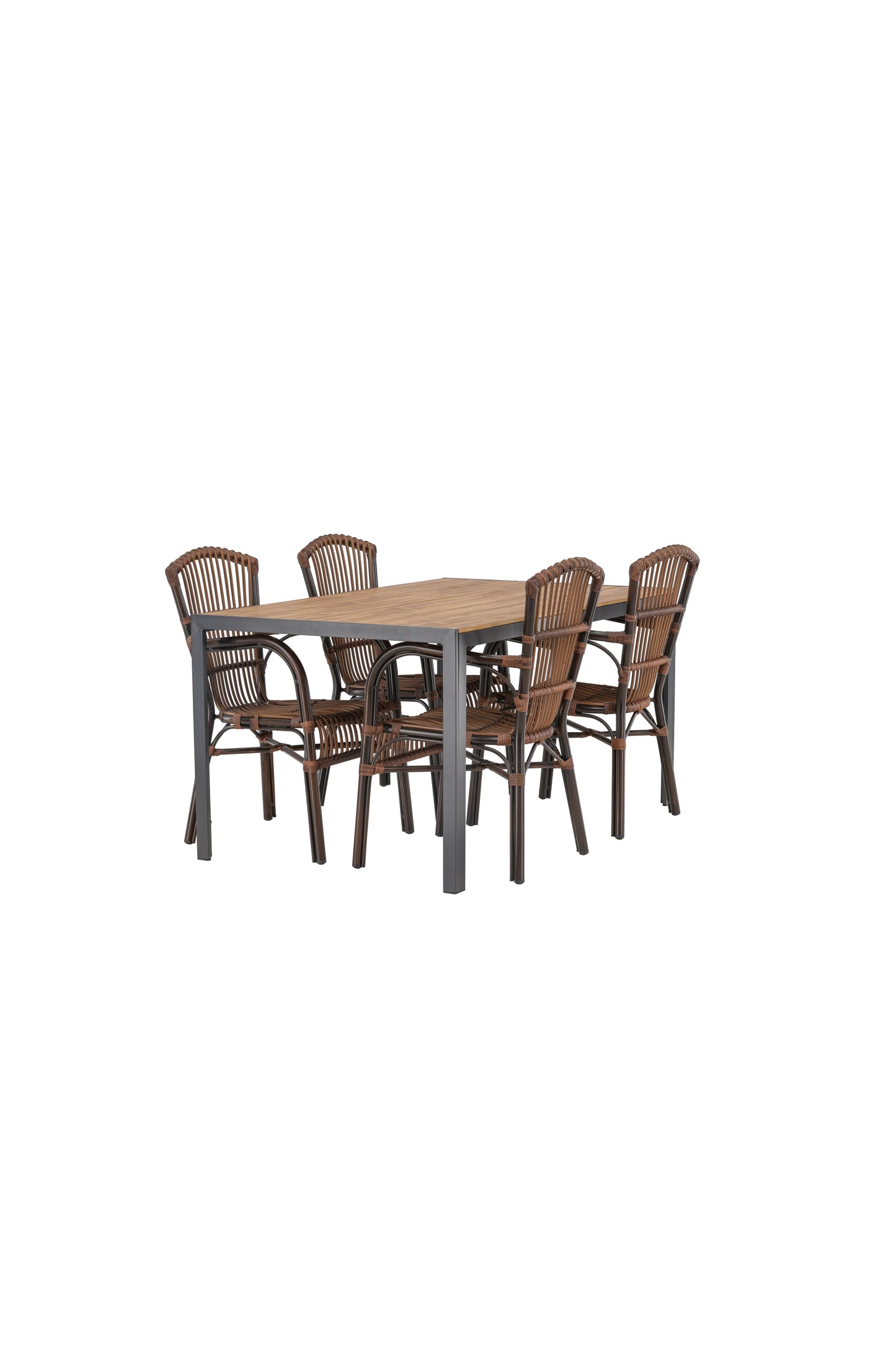 Break - Spisebord, Aluminium - Sort / Natur Rektangulær 90*150* + Galera stol Aluminium - Brun / flet