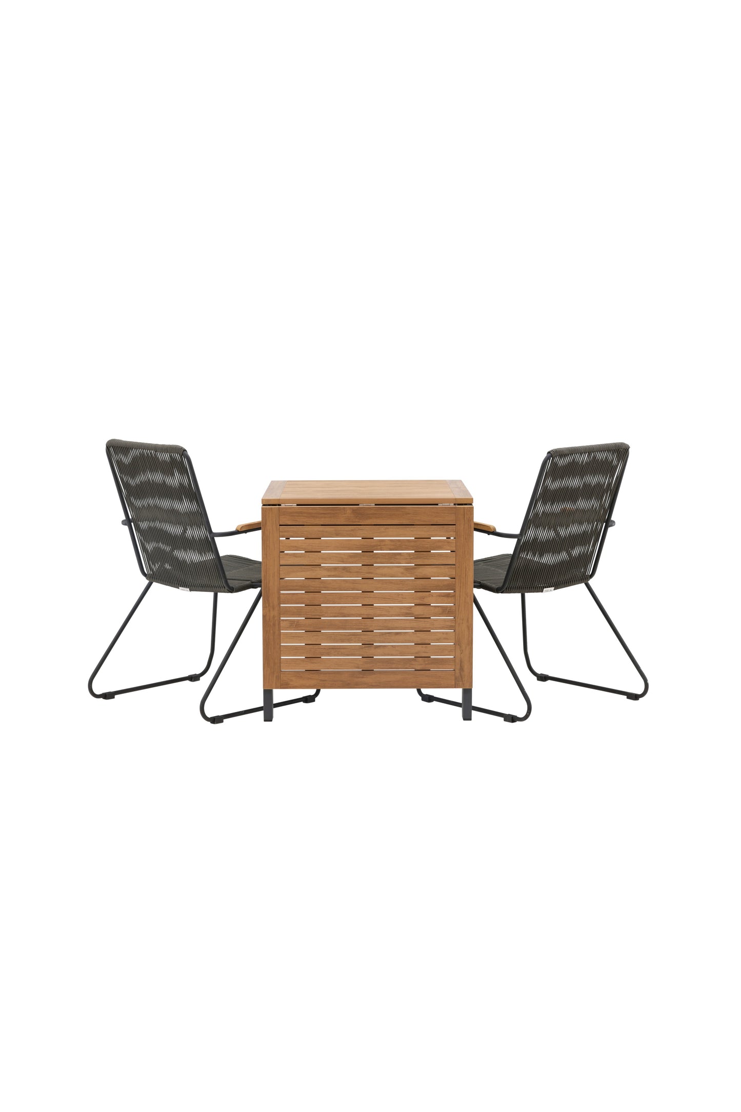Diego - Cafébord, Aluminium - Sort / Brun Nonwood - Rektangulær 70*70/130* + Bois stol Stål - Sort / Mørkegråt Reb