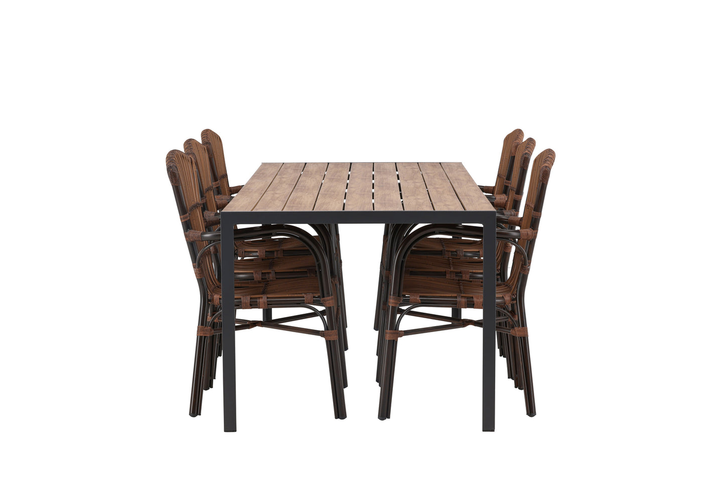 Break - Spisebord, Aluminium - Sort / Natur Rektangulær 90*200* + Galera stol Aluminium - Brun / flet