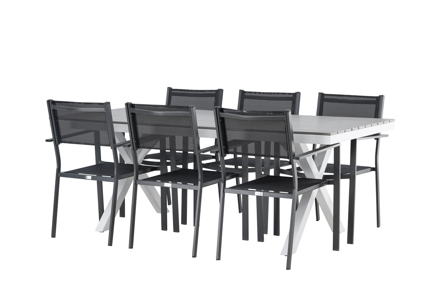 Garcia - Spisebord, Aluminium - Hvid / Lysegrå Nonwood / Rektangulær 100*200* + Copacabana Stabelbar stol - Sort