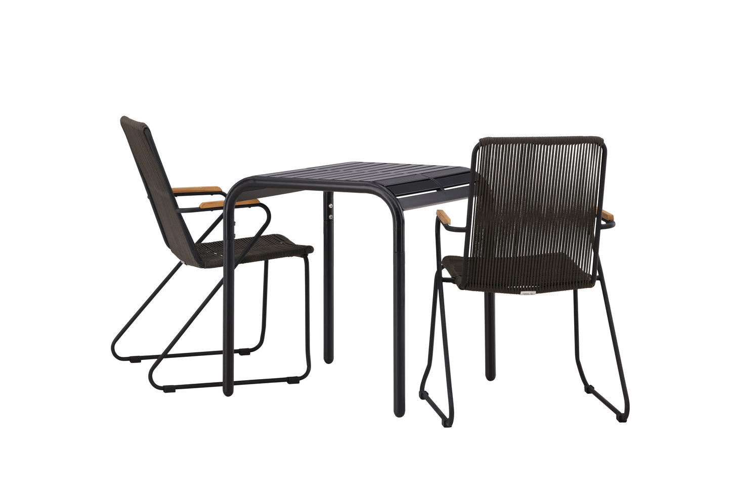 Borneo - Cafébord, Aluminium - Sort / Kvadrat 70*70* + Bois stol Stål - Sort / Mørkegråt Reb