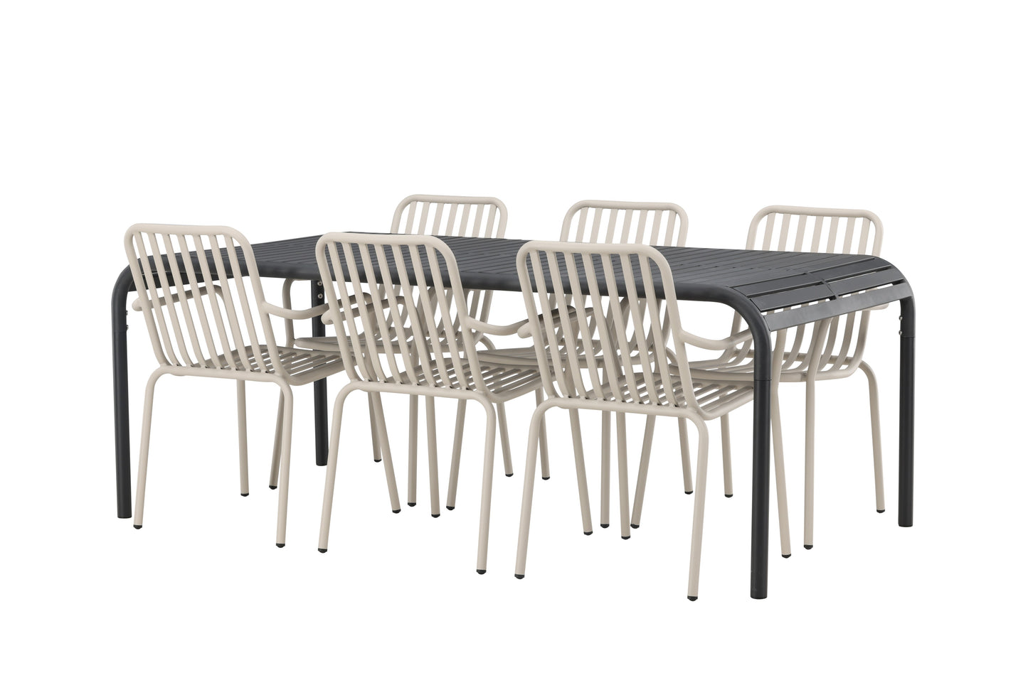 Borneo - Spisebord, Aluminium - Sort / Rektangulær 100*200* + Pekig stol Aluminium - Beige