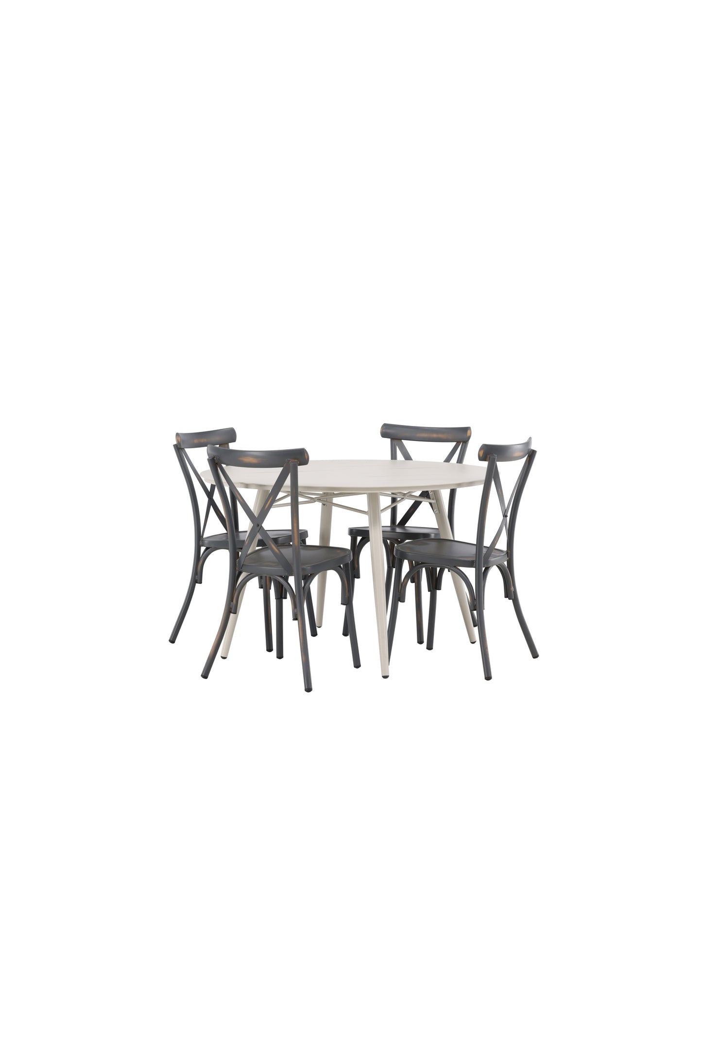 Lia - Spisebord, Beige - Rundt 120 cm + Tablas stol Aluminium - Sort
