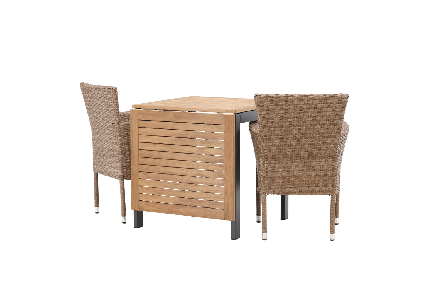 Diego - Cafébord, Aluminium - Sort / Brun Nonwood - Rektangulær 70*70/130* + Malia stol Aluminium - Natur / flet