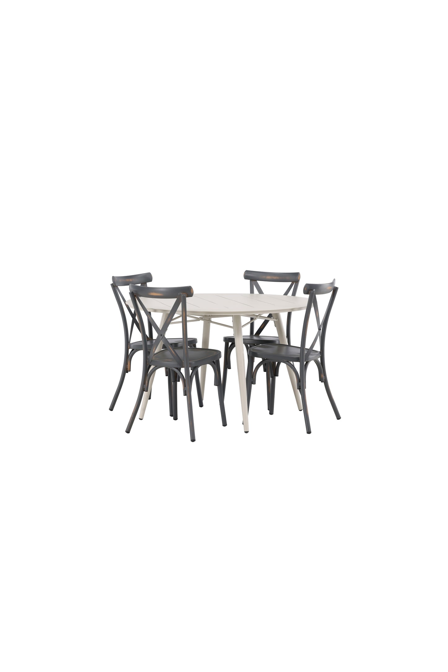 Lia - Spisebord, Beige - Rundt 120 cm + Tablas stol Aluminium - Sort