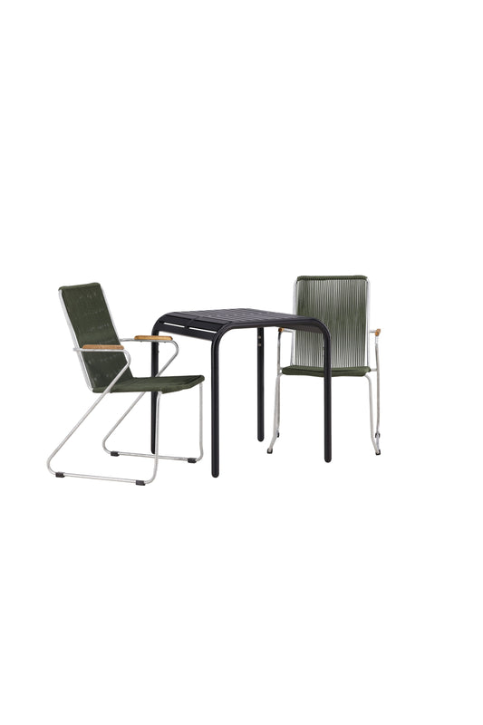 Borneo - Cafébord, Aluminium - Sort / Kvadrat 70*70* + Bois stol Stål - Sølv / Grøn Reb
